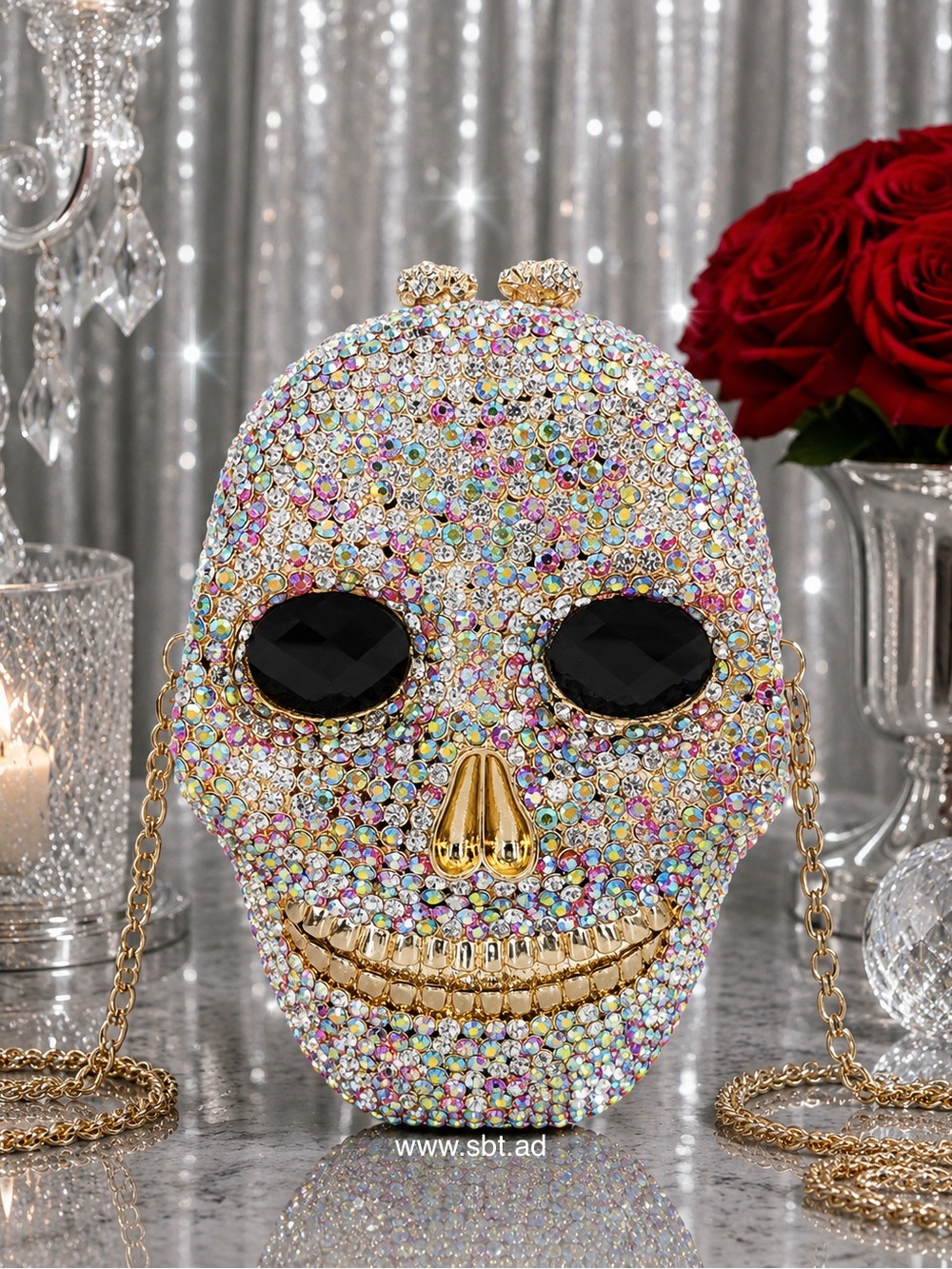 NWT Skull Clutch Purse Sparkling Bling Swarovski Crystal Rhinestone Black +Gift - Picture 6 of 15
